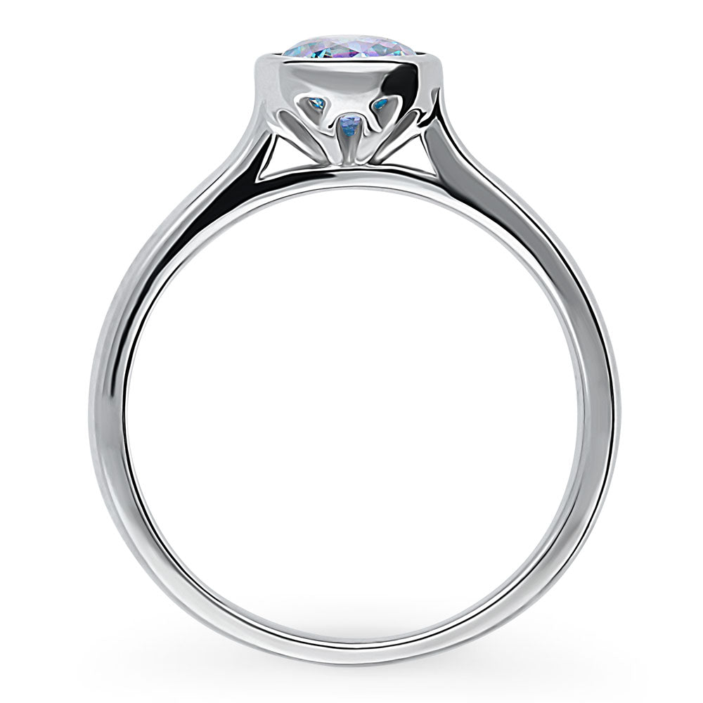 Solitaire Purple Aqua Bezel Set Round CZ Ring in Sterling Silver 0.8ct