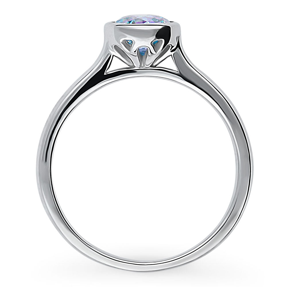 Solitaire Kaleidoscope Purple Aqua CZ Ring in Sterling Silver