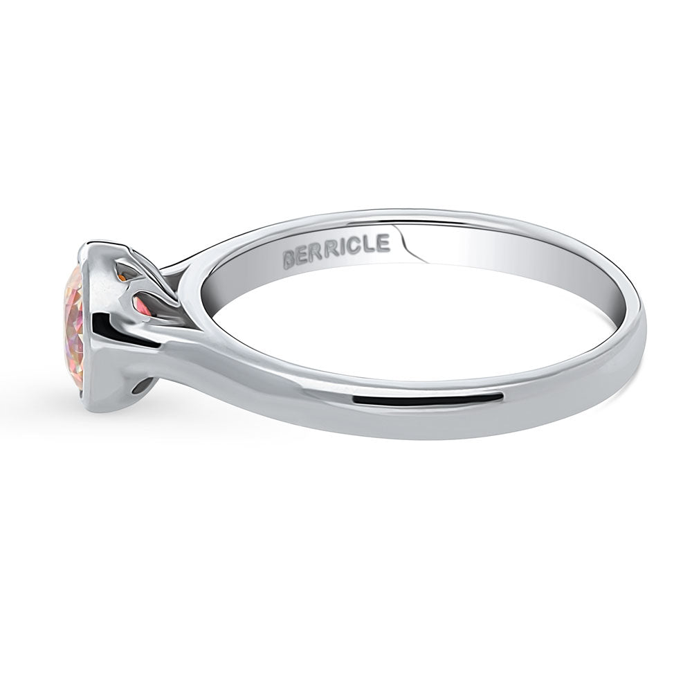 Angle view of Solitaire Red Orange Bezel Set Round CZ Ring in Sterling Silver 0.8ct