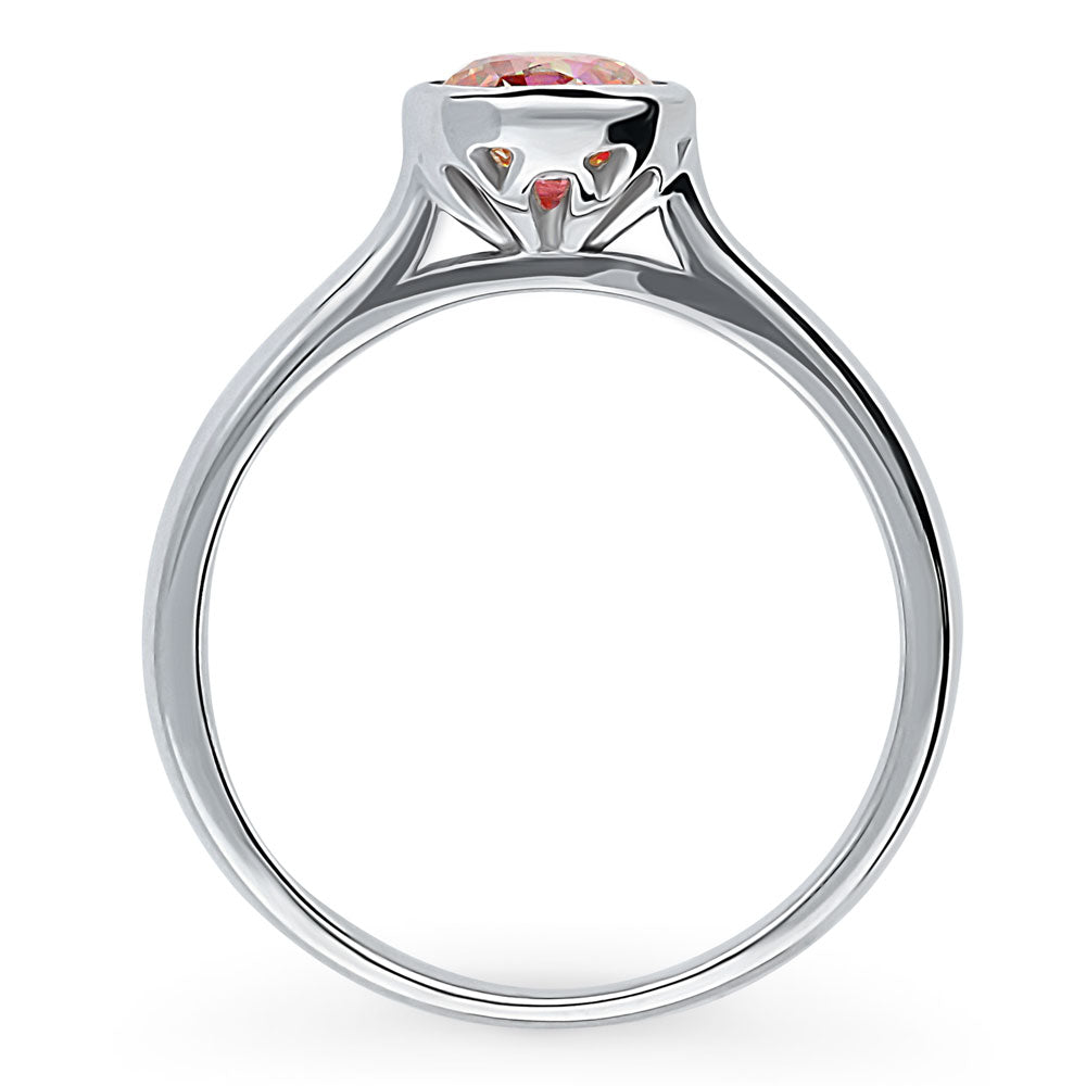Alternate view of Solitaire Red Orange Bezel Set Round CZ Ring in Sterling Silver 0.8ct