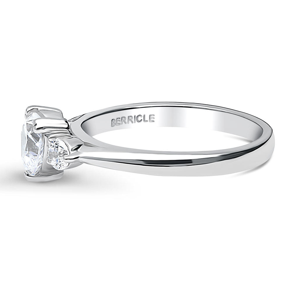 Angle view of 3-Stone Heart CZ Ring in Sterling Silver