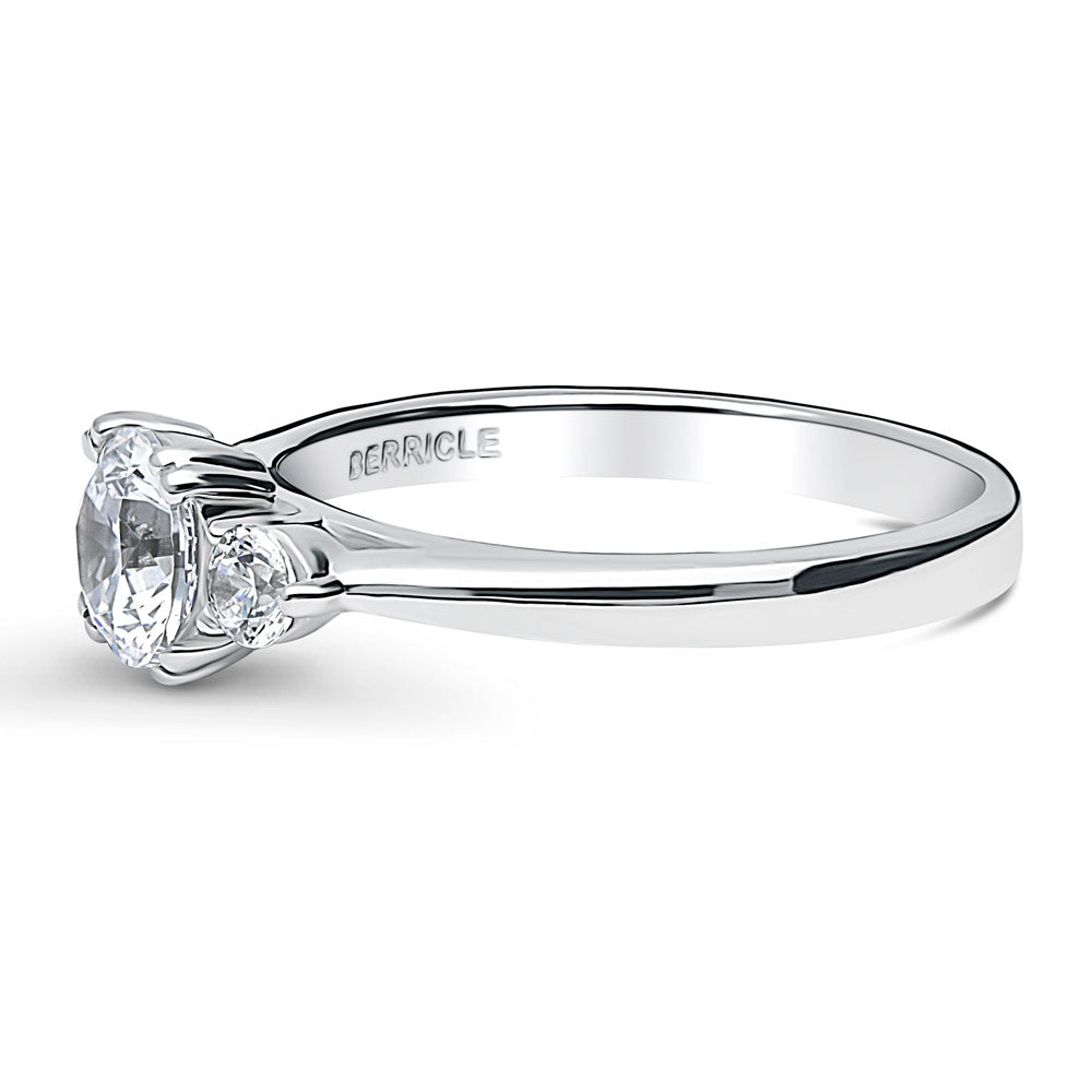 Angle view of 3-Stone Round CZ Ring in Sterling Silver