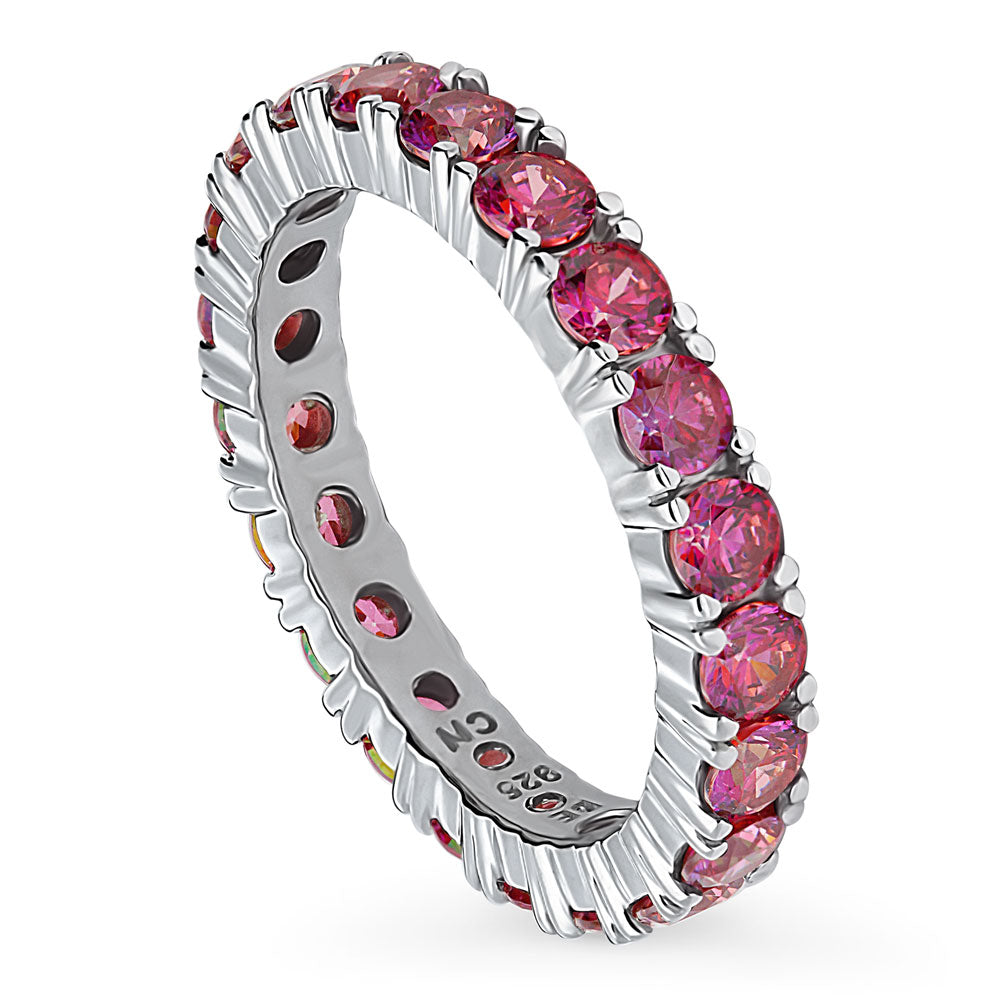 Front view of Red CZ Stackable Eternity Ring in Sterling Silver