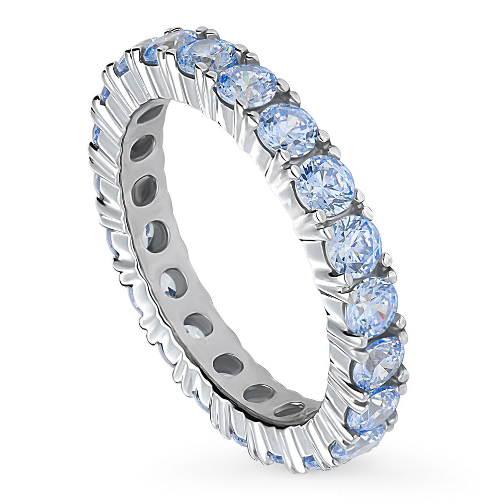 Front view of Greyish Blue CZ Stackable Eternity Ring in Sterling Silver, 4 of 8