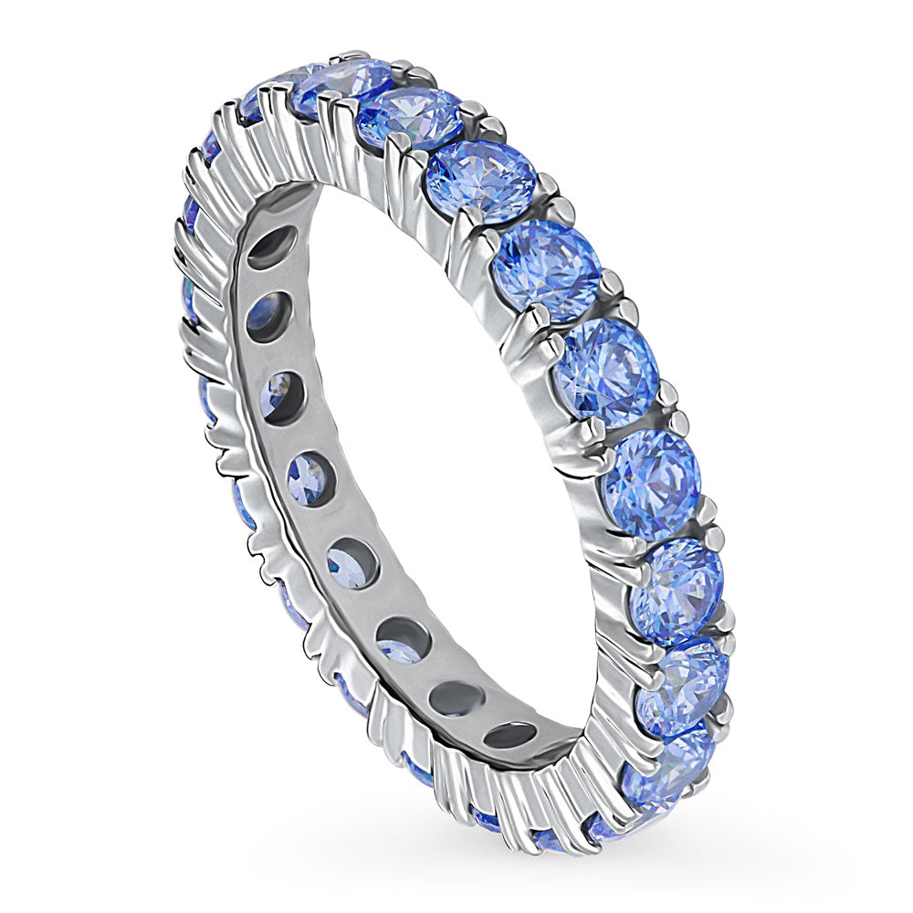 Blue CZ Eternity Ring in Sterling Silver