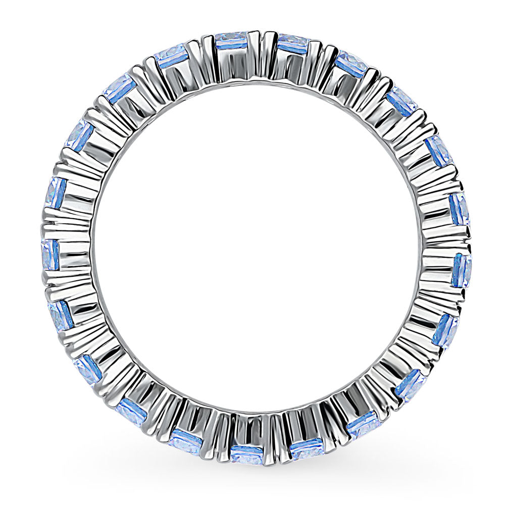Angle view of Blue CZ Eternity Ring in Sterling Silver, 5 of 8