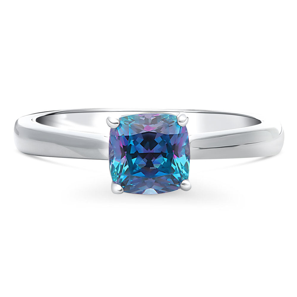 Solitaire Purple Aqua Cushion CZ Ring in Sterling Silver 1.25ct