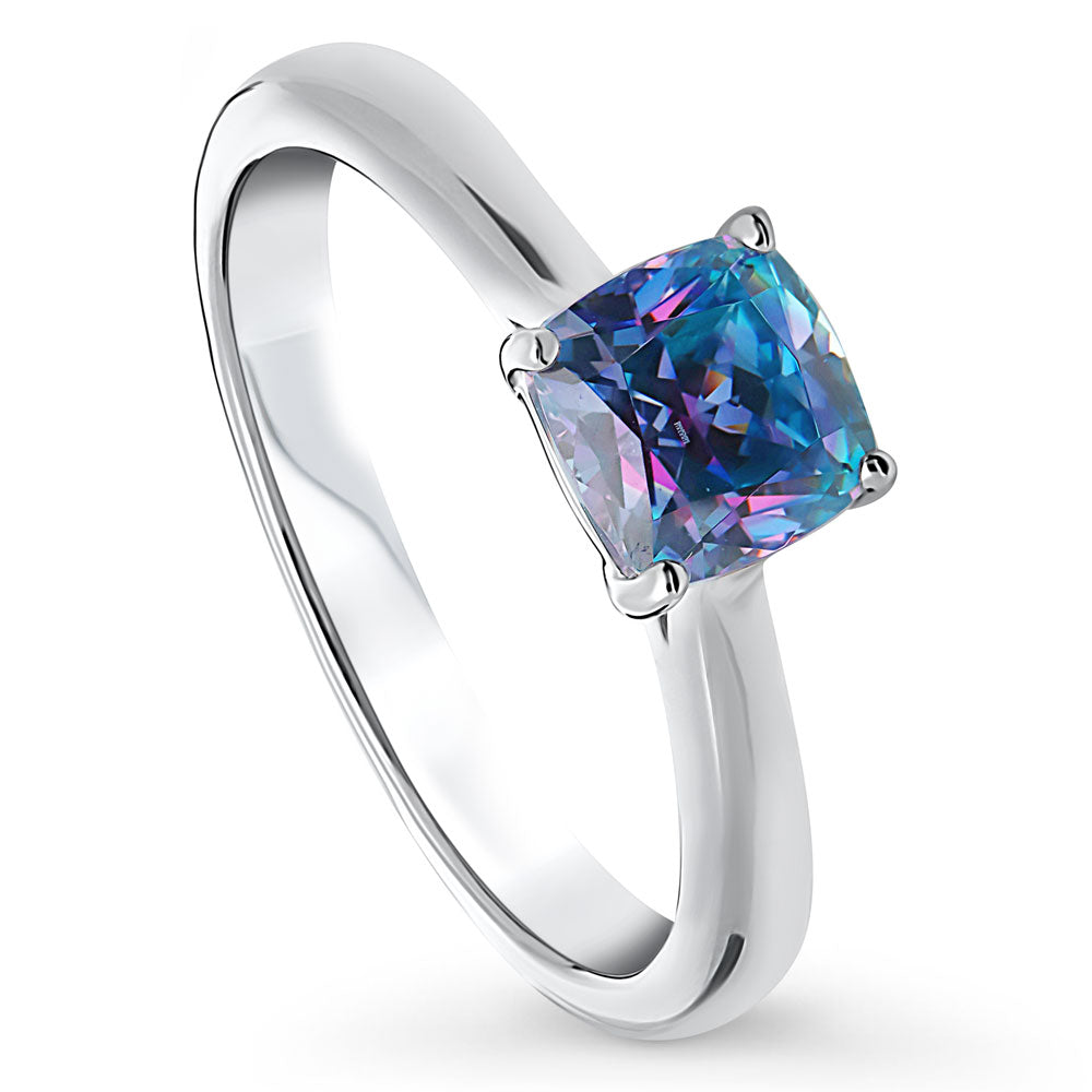 Solitaire Purple Aqua Cushion CZ Ring in Sterling Silver 1.25ct