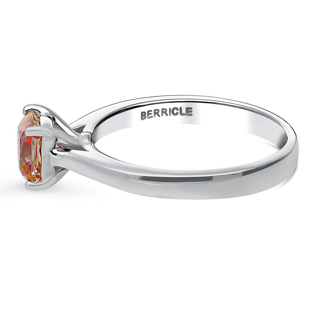 Angle view of Solitaire Red Orange Cushion CZ Ring in Sterling Silver 1.25ct