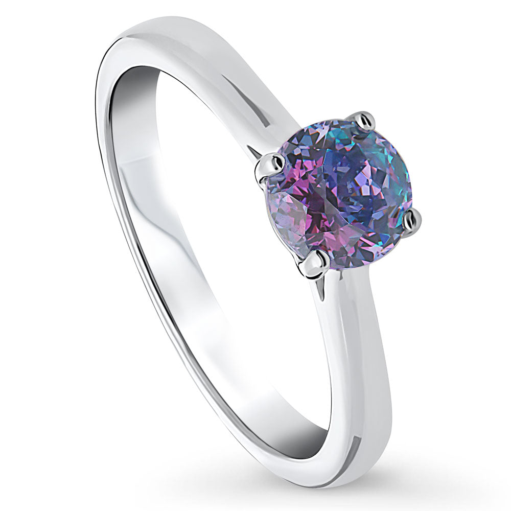 Front view of Solitaire Purple Aqua Round CZ Ring in Sterling Silver 0.8ct