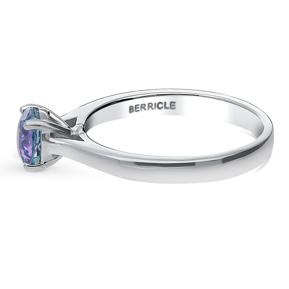 Angle view of Solitaire Purple Aqua Round CZ Ring in Sterling Silver 0.8ct