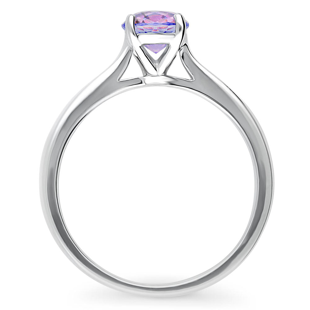 Alternate view of Solitaire Purple Aqua Round CZ Ring in Sterling Silver 0.8ct, 7 of 8