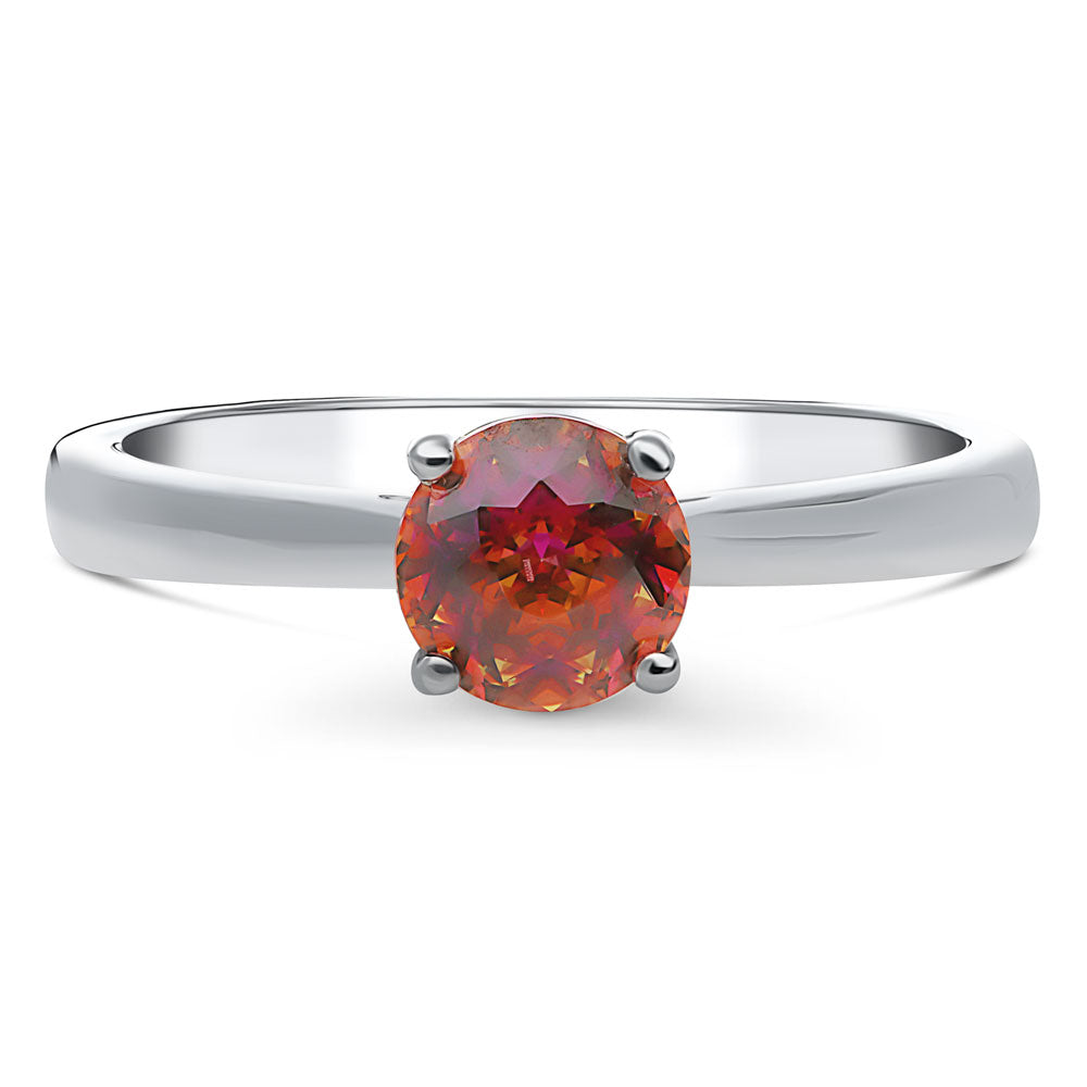 Solitaire Kaleidoscope Red Orange CZ Ring in Sterling Silver