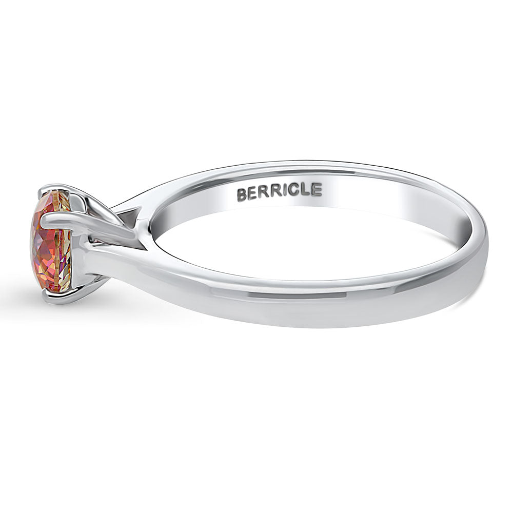 Angle view of Solitaire Red Orange Round CZ Ring in Sterling Silver 0.8ct