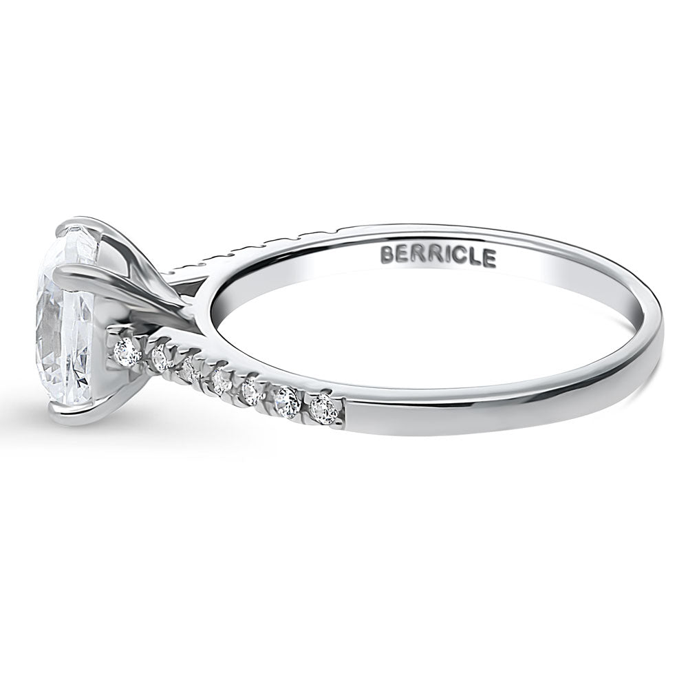 Angle view of Solitaire 2ct Cushion CZ Ring in Sterling Silver