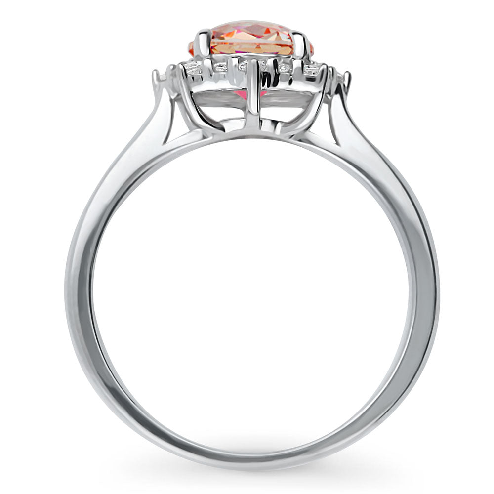 Alternate view of Halo Sunburst Red Orange Round CZ Ring in Sterling Silver