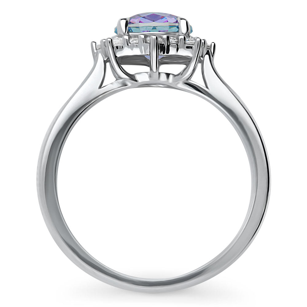 Alternate view of Halo Sunburst Purple Aqua Round CZ Ring in Sterling Silver