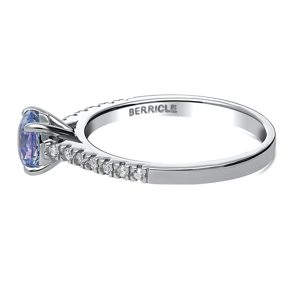 Angle view of Solitaire Purple Aqua Round CZ Ring in Sterling Silver 0.8ct