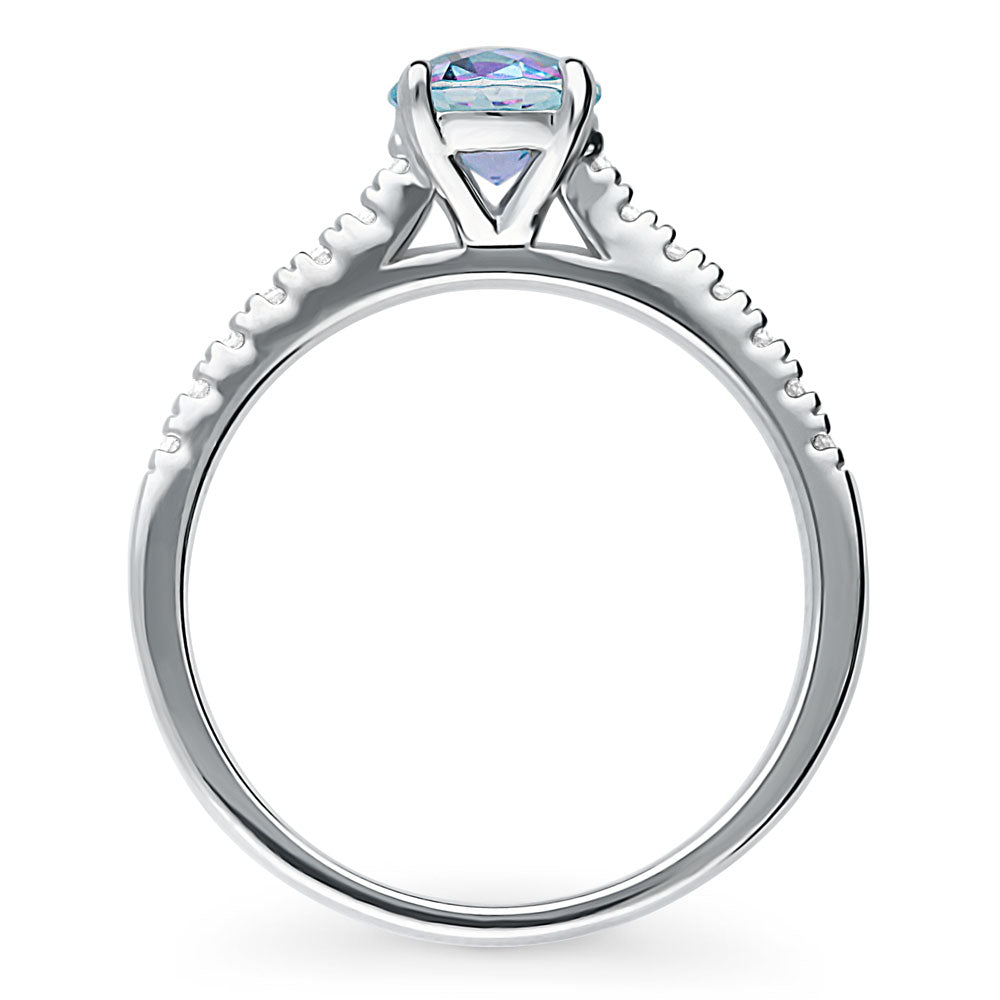 Solitaire Kaleidoscope Purple Aqua CZ Ring in Sterling Silver
