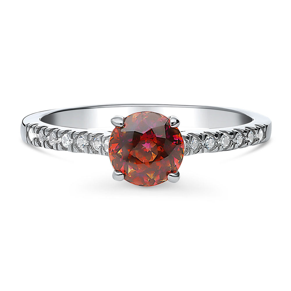 Solitaire Red Orange Round CZ Ring in Sterling Silver 0.8ct