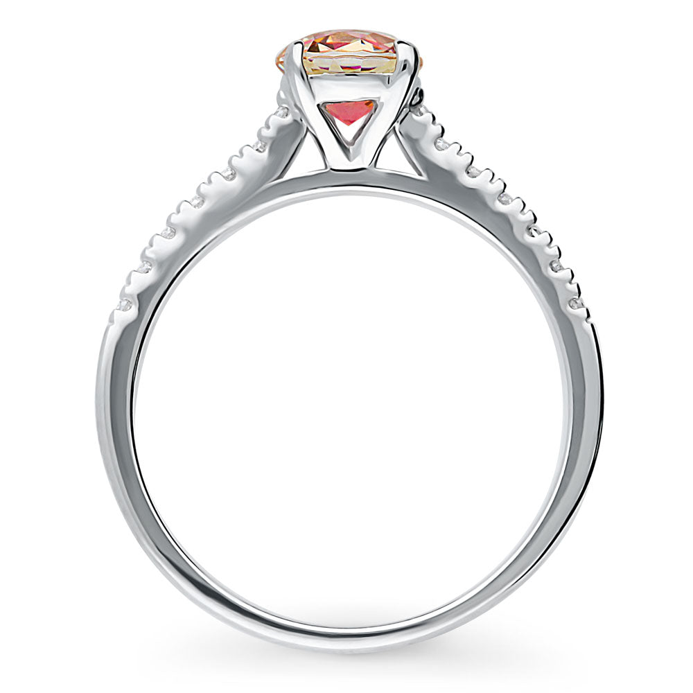 Solitaire Red Orange Round CZ Ring in Sterling Silver 0.8ct