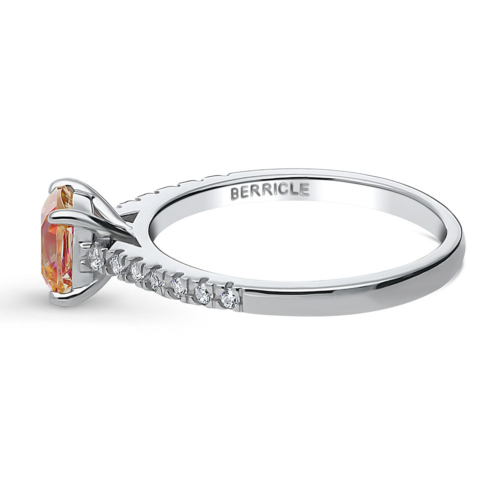 Angle view of Solitaire Red Orange Cushion CZ Ring in Sterling Silver 1.25ct