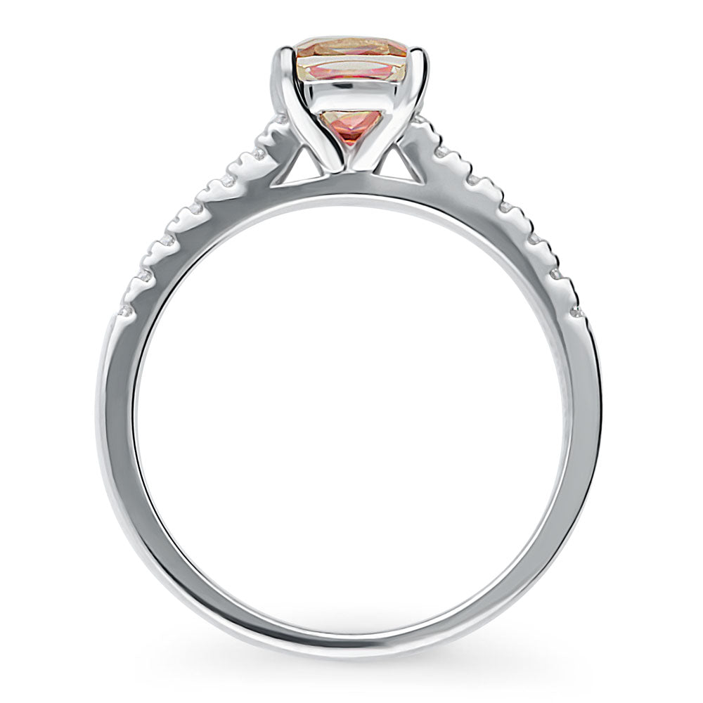 Solitaire Red Orange Cushion CZ Ring in Sterling Silver 1.25ct