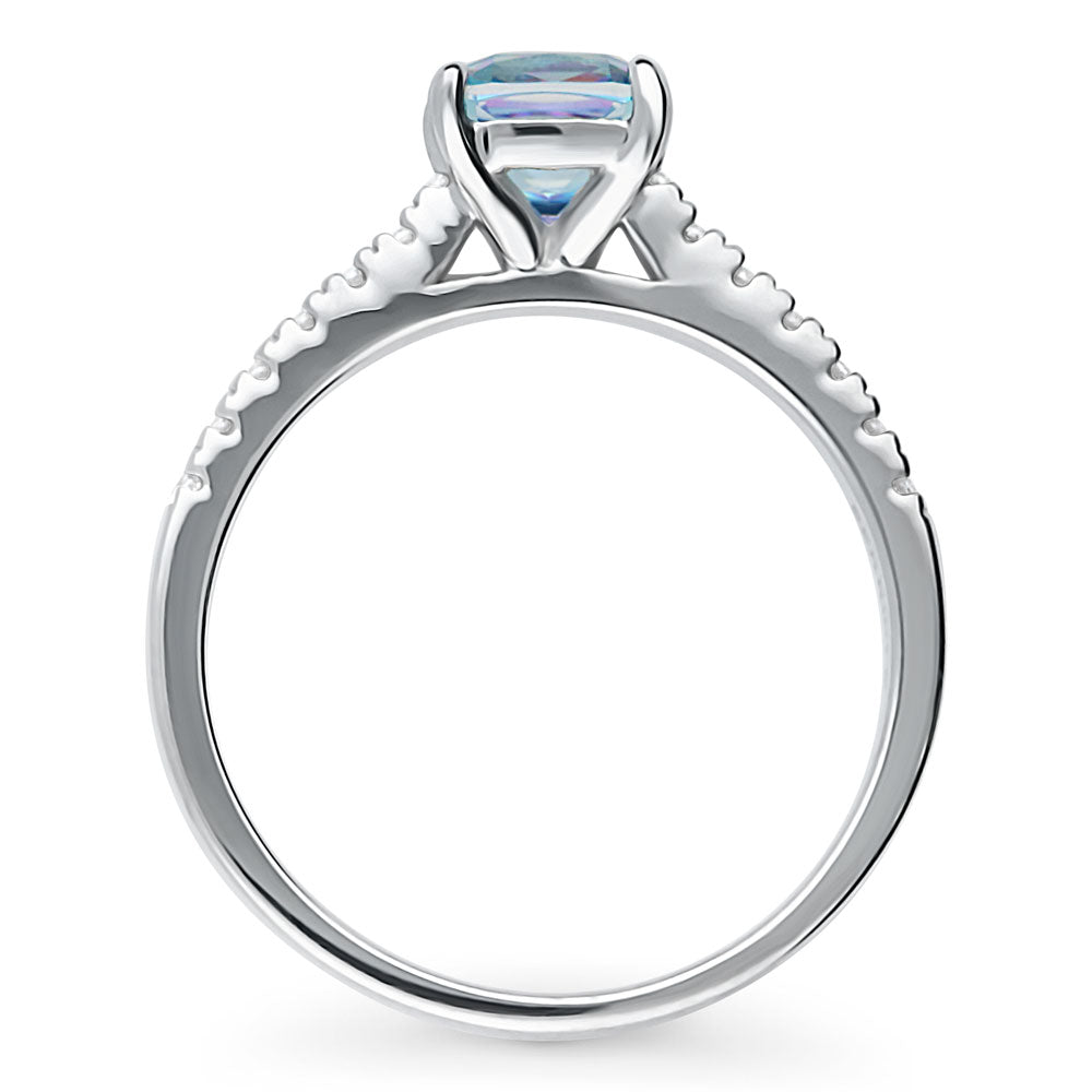 Alternate view of Solitaire Purple Aqua Cushion CZ Ring in Sterling Silver 1.25ct