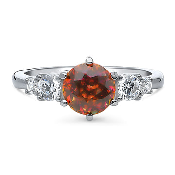 Solitaire Red Orange Round CZ Ring in Sterling Silver 1.25ct