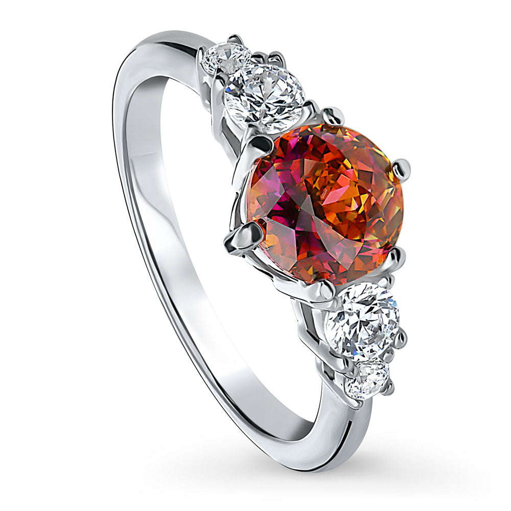 Front view of Solitaire Red Orange Round CZ Ring in Sterling Silver 1.25ct