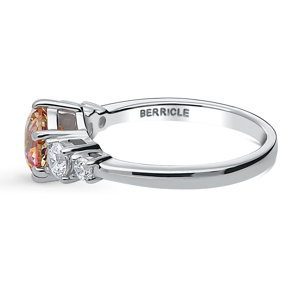 Angle view of Solitaire Red Orange Round CZ Ring in Sterling Silver 1.25ct