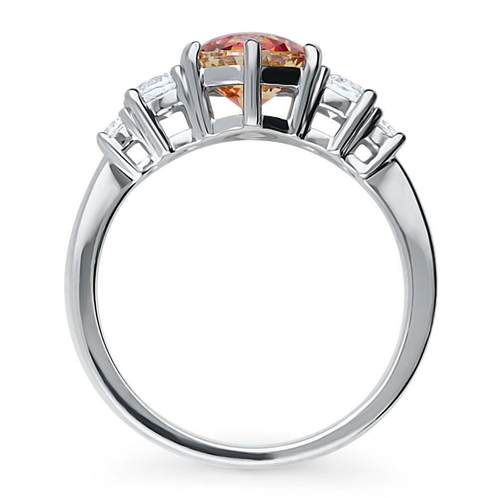 Solitaire Red Orange Round CZ Ring in Sterling Silver 1.25ct