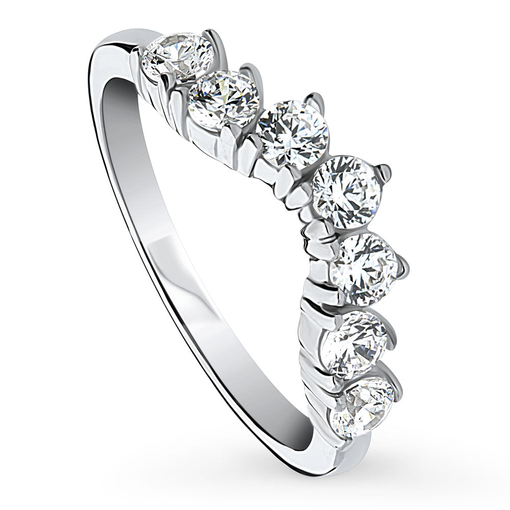 7-Stone Wishbone CZ Curved Half Eternity Ring in Sterling Silver