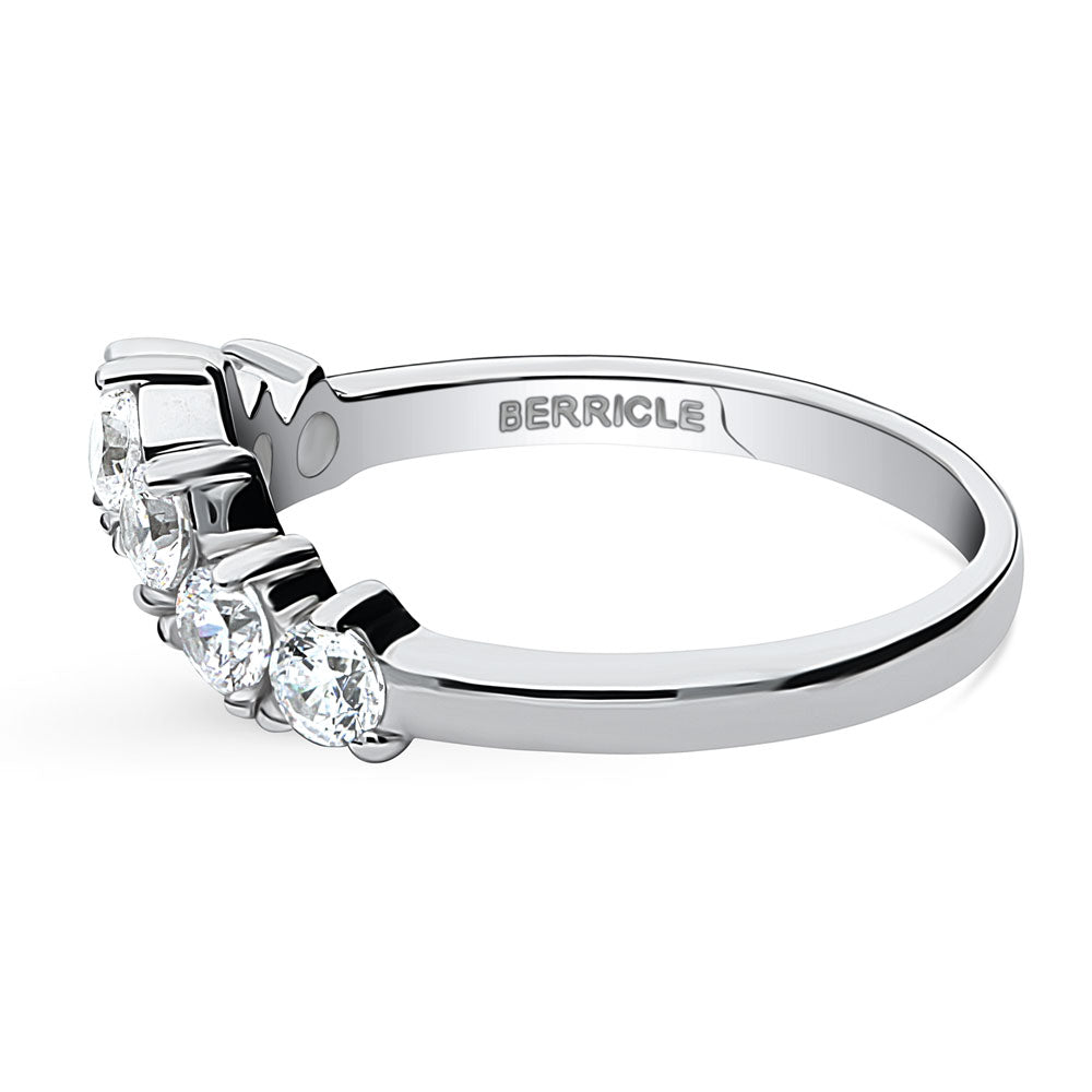 Angle view of 7-Stone Wishbone CZ Curved Half Eternity Ring in Sterling Silver