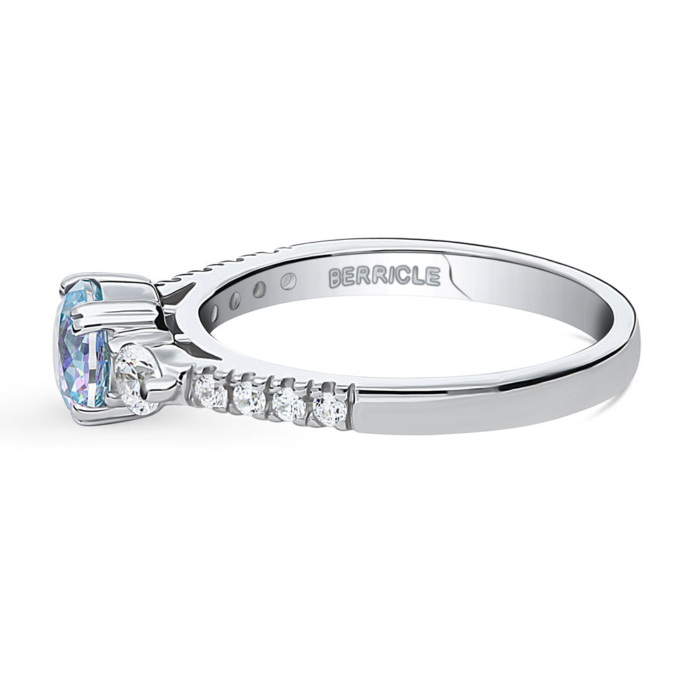 3-Stone Kaleidoscope Purple Aqua Round CZ Ring in Sterling Silver