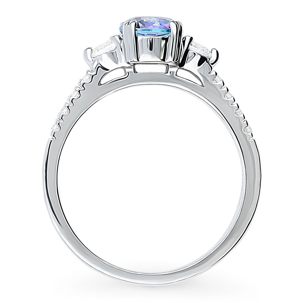 3-Stone Kaleidoscope Purple Aqua Round CZ Ring in Sterling Silver