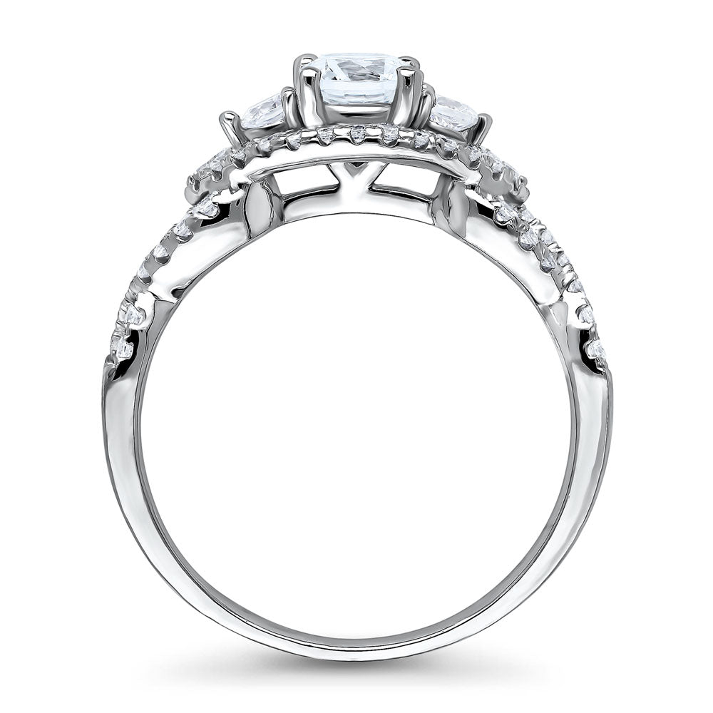Alternate view of 3-Stone Woven Round CZ Ring in Sterling Silver