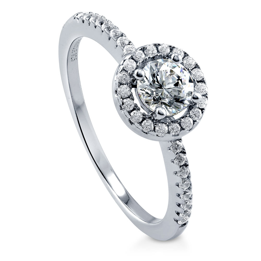 Front view of Halo Round CZ Ring in Sterling Silver