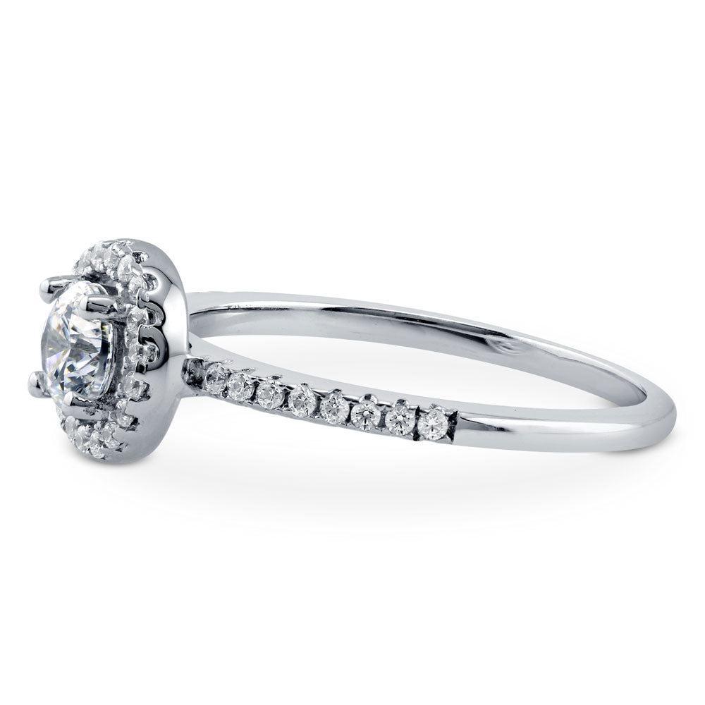 Angle view of Halo Round CZ Ring in Sterling Silver