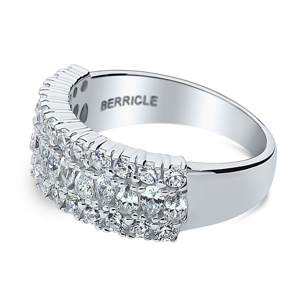 Art Deco CZ Half Eternity Ring in Sterling Silver