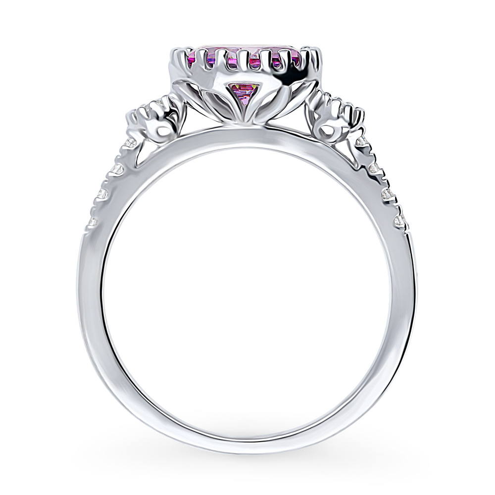 Alternate view of 3-Stone Purple Oval CZ Ring in Sterling Silver