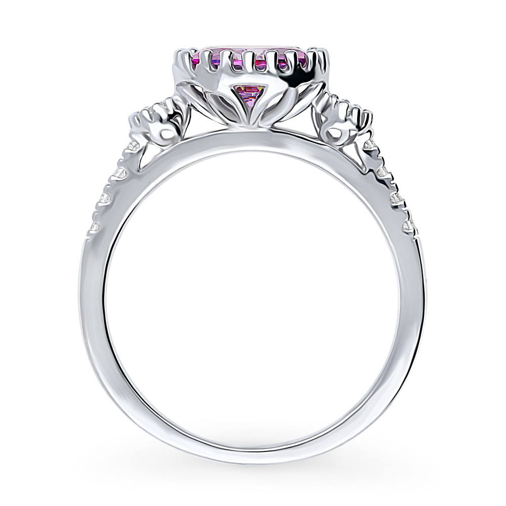 3-Stone Purple Oval CZ Ring in Sterling Silver