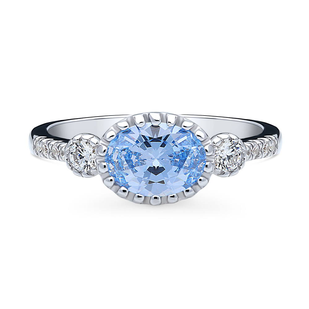 3-Stone Greyish Blue Oval CZ Ring in Sterling Silver, 1 of 9