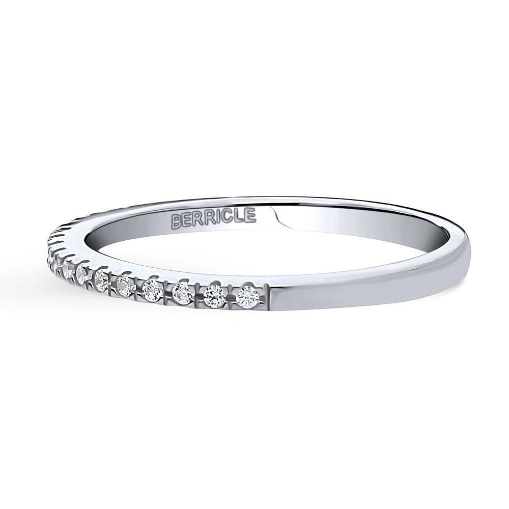 Angle view of CZ Half Eternity Ring in Sterling Silver