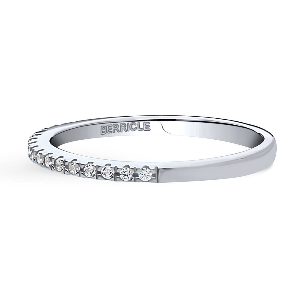 Angle view of CZ Half Eternity Ring in Sterling Silver, 5 of 9