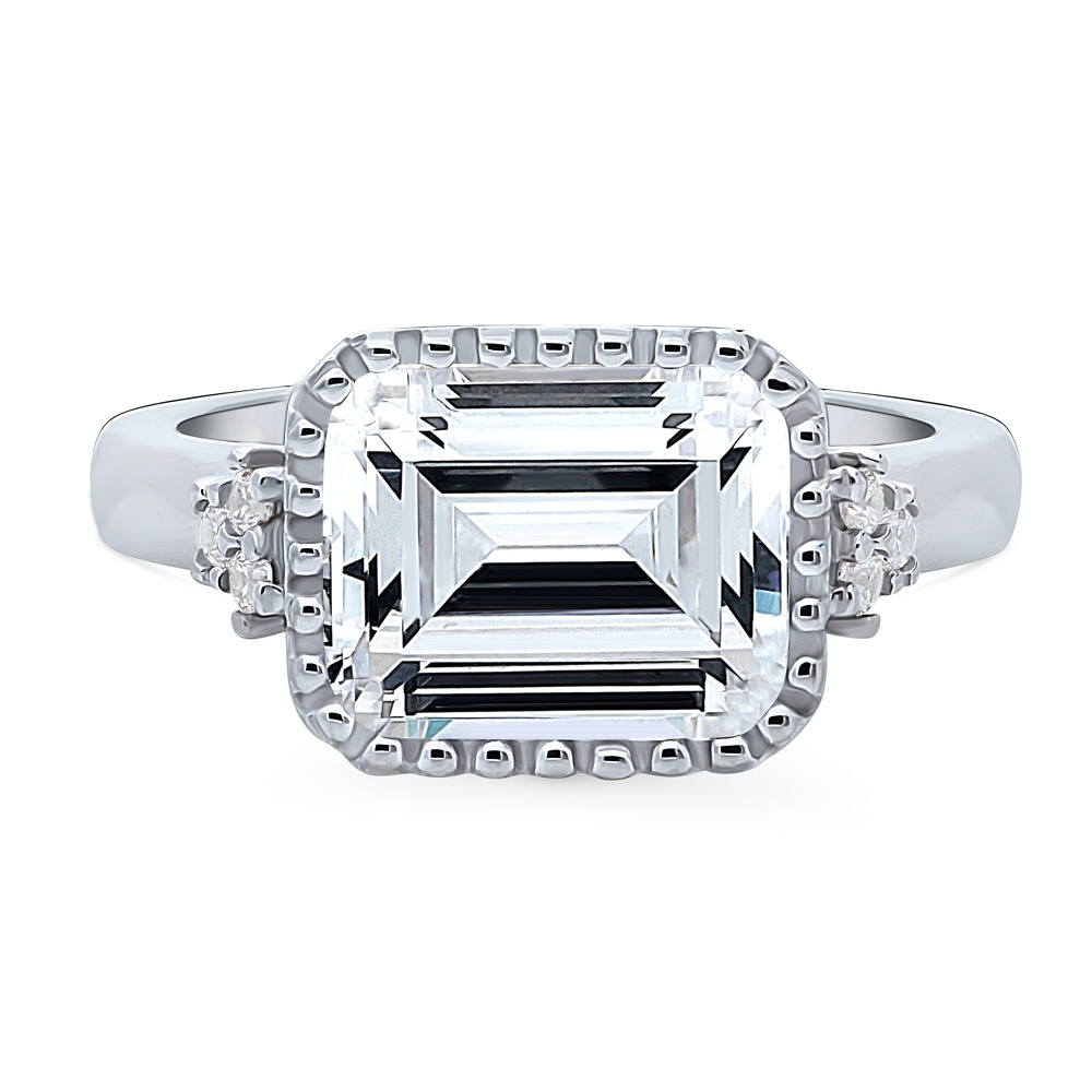 Solitaire Emerald Cut CZ Ring in Sterling Silver 3.8ct, 1 of 9