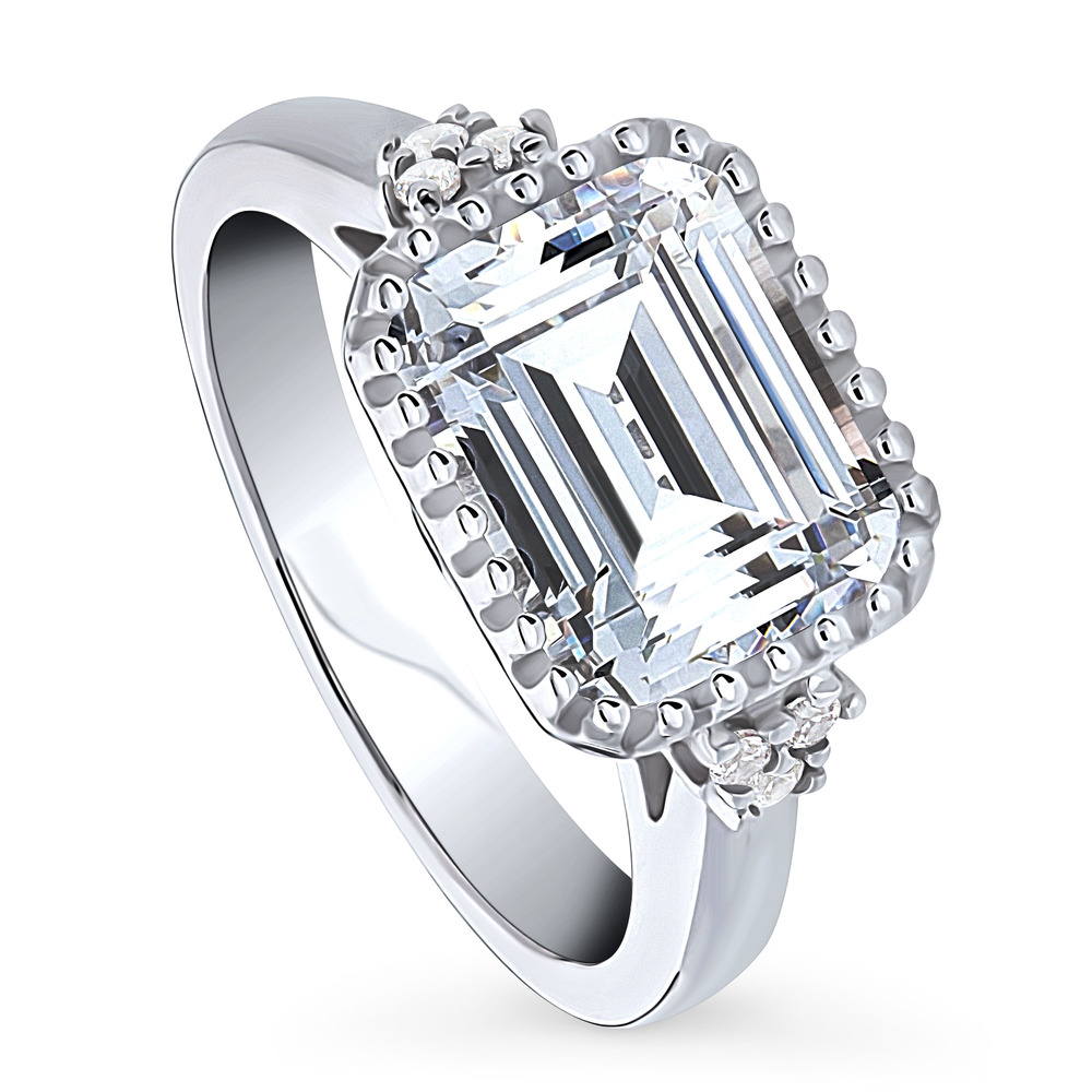 Front view of Solitaire Emerald Cut CZ Ring in Sterling Silver 3.8ct, 4 of 9