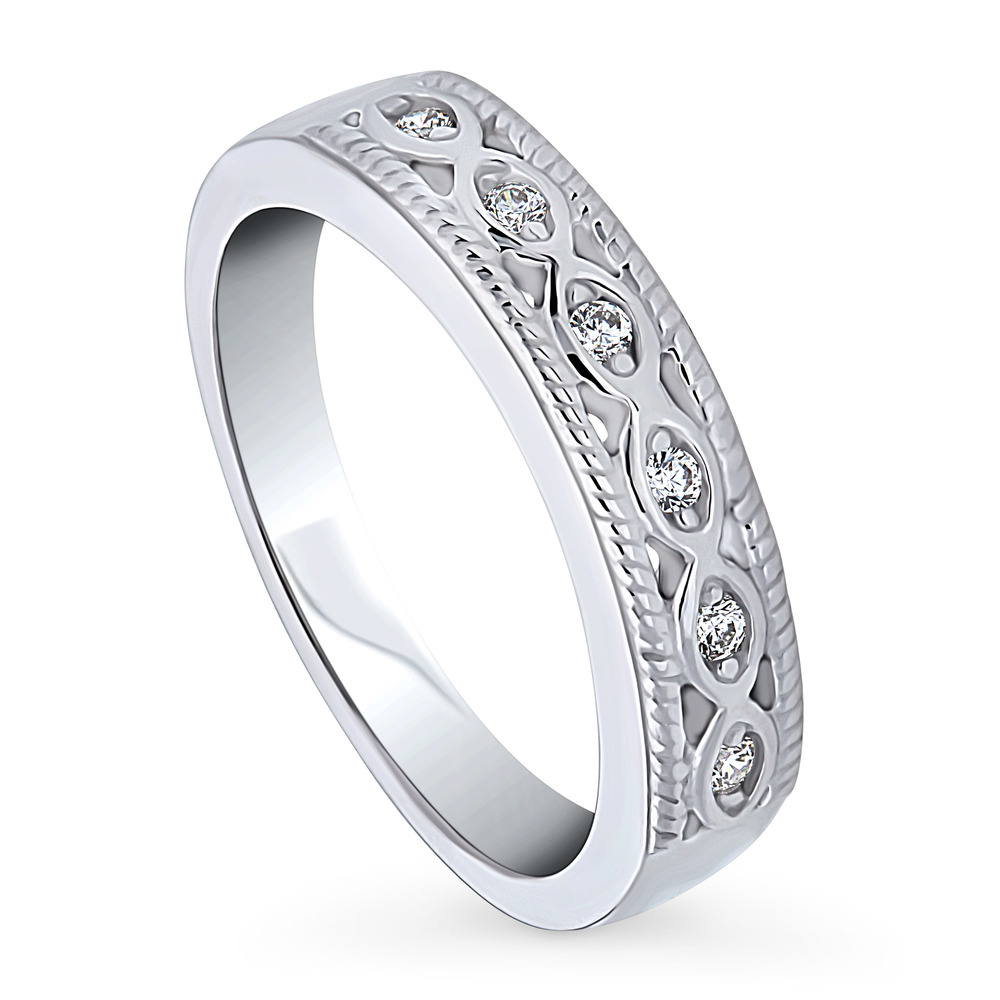 Front view of Woven CZ Band in Sterling Silver