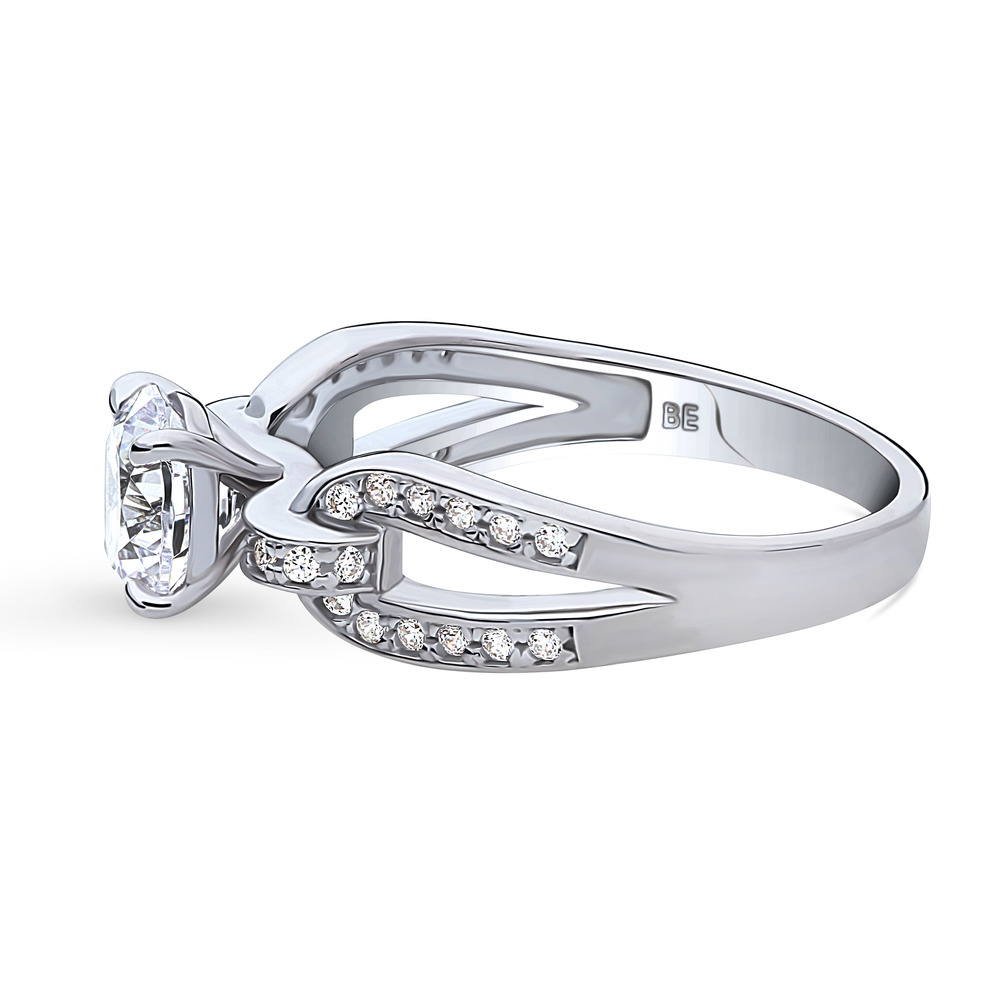 Angle view of Solitaire Interlocking 1.25ct Round CZ Ring in Sterling Silver