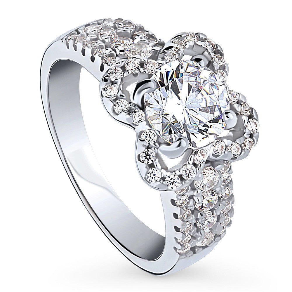 Front view of Flower CZ Ring in Sterling Silver, 4 of 9